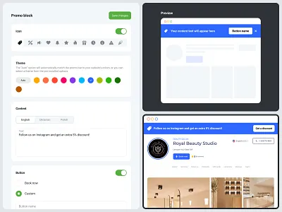 Promo Block Builder - SaaS Platform b2b bookingapp figma livepreview nocode productdesign promobanner saas settings ui uidesign uiux ux webdesign websitebuilder