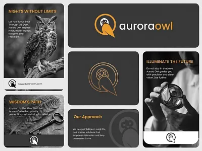 Aurora Owl Logo Design | Modern Minimal Owl Branding Identity aurora logo design brand guidelines clean logo creative agency logo creative logo creative owl logo flat logo design logo branding minimal logo design minimal owl logo modern owl logo owl brand identity owl branding identity owl logo design simple logo smart logo concept software logo startup logo tech owl logo wisdom symbol logo