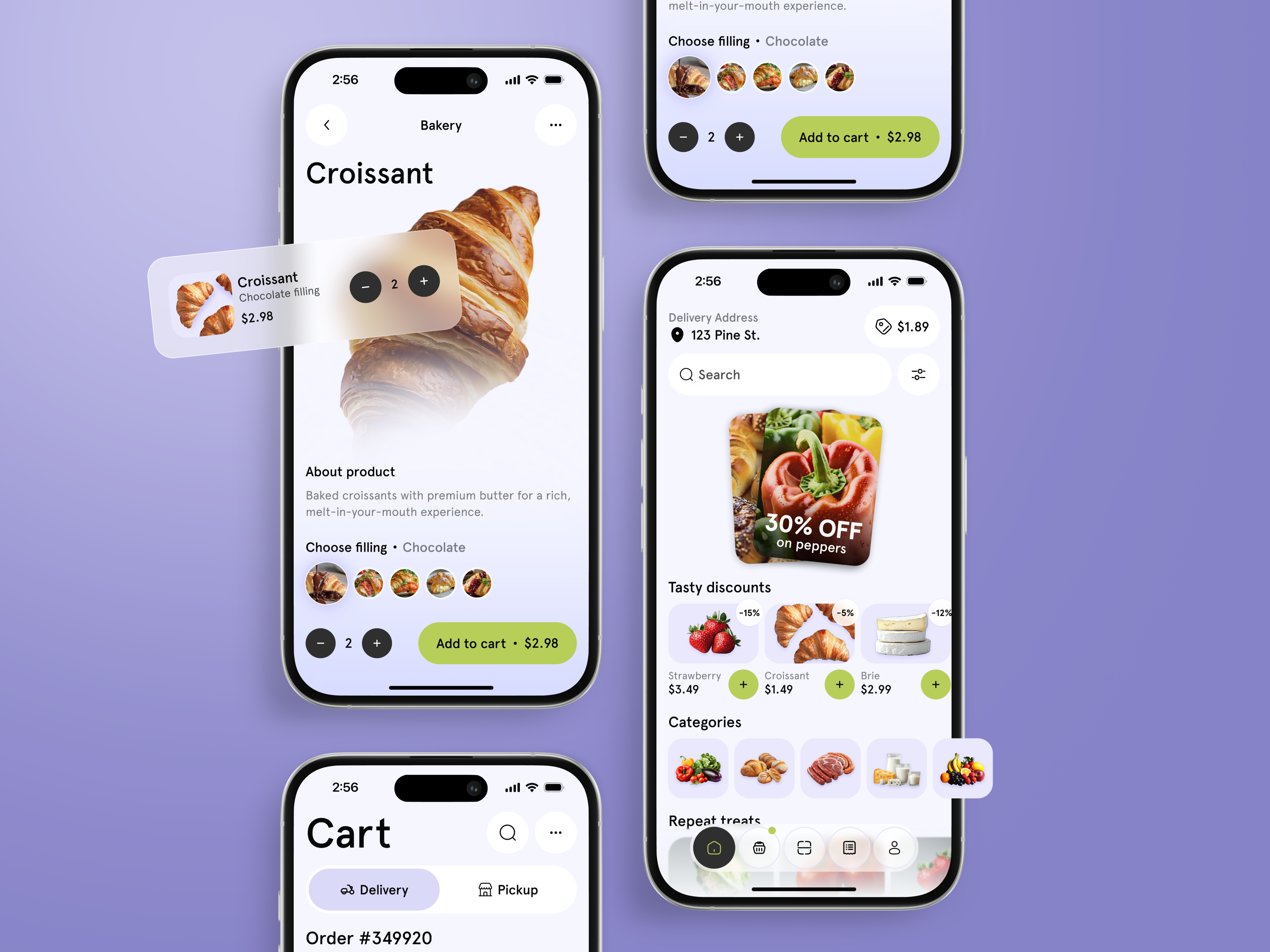 🥐 Product design for food delivery app | Hyperactive app design cart color concept delivery design ecomm ecommerce food hyperactive mobile mobile design order product design product page shop shopping ui ux