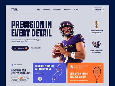 Zyron – Athletic Gear Website activewear athlete athletic wear ecommerce fitness fitness apparel gymwear jersey landing page sports gear sports wear sportswear sweatshirt teamwear unoform web design webdesign website design website designer