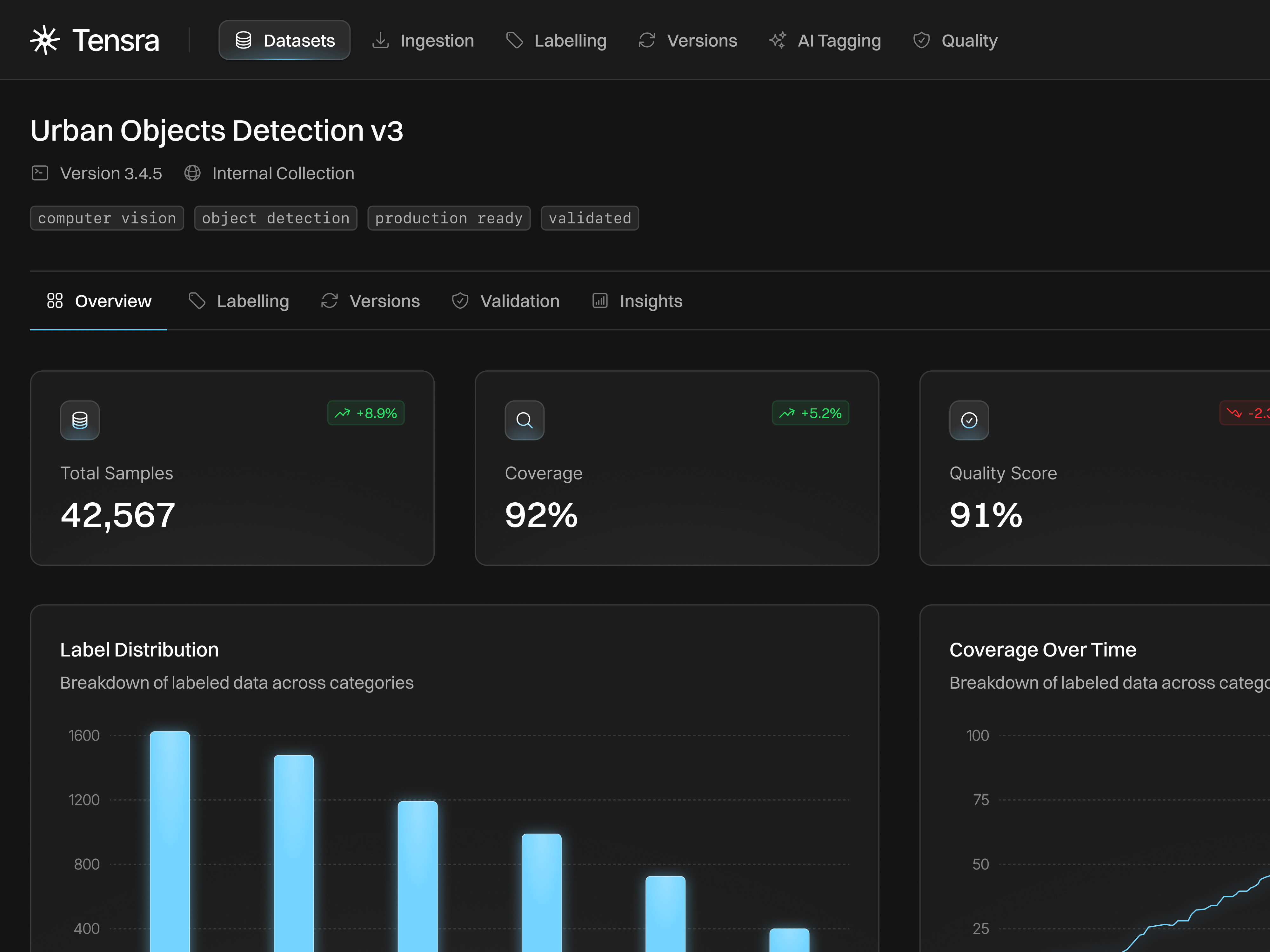 Example of AI Dataset Dashboard — Machine Learning & Computer Vision UI