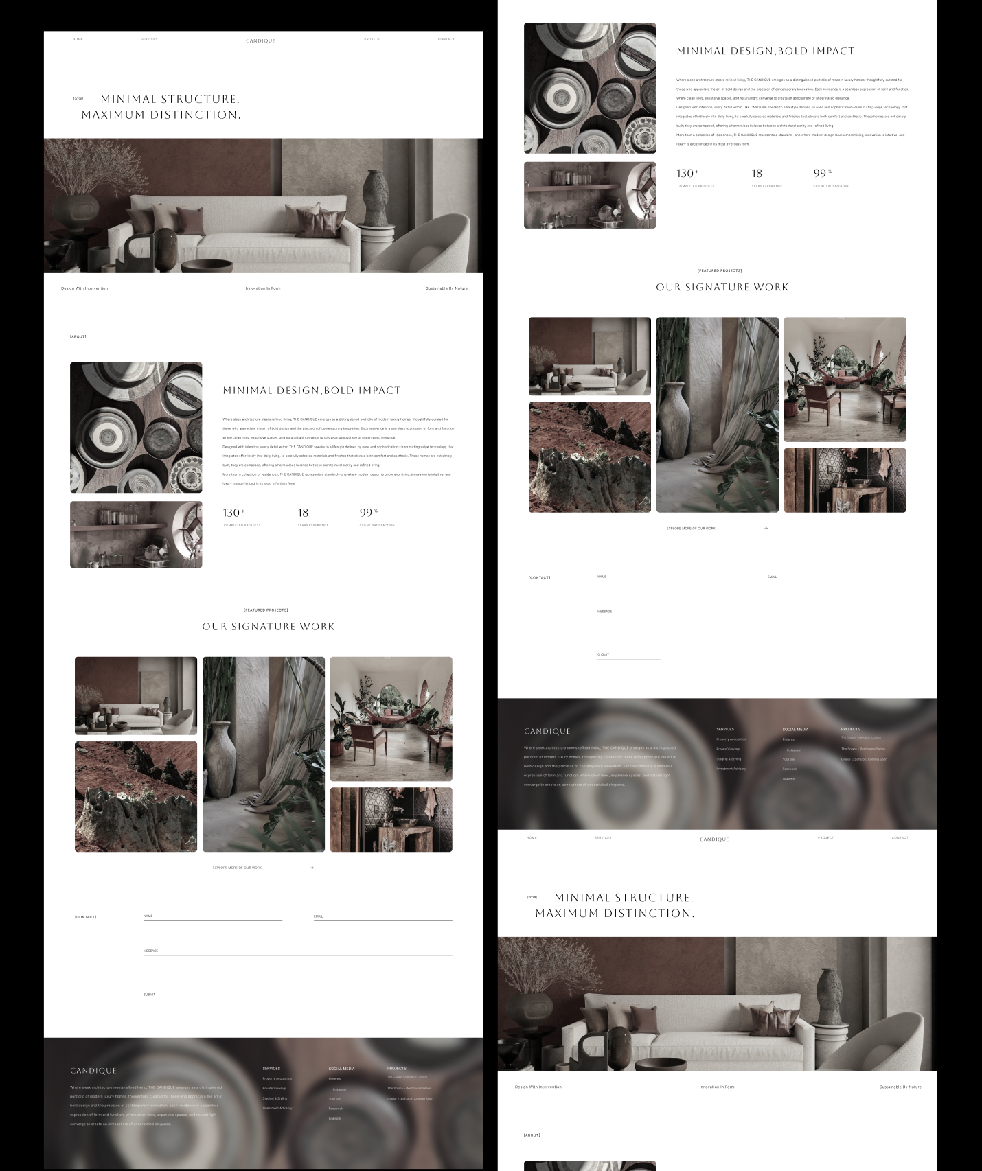 Candique Modern Landing Page architecture chic design figma hire me luxurywebsite minimaldesign moderndesign popular trending ui uiux ux voc webdesign