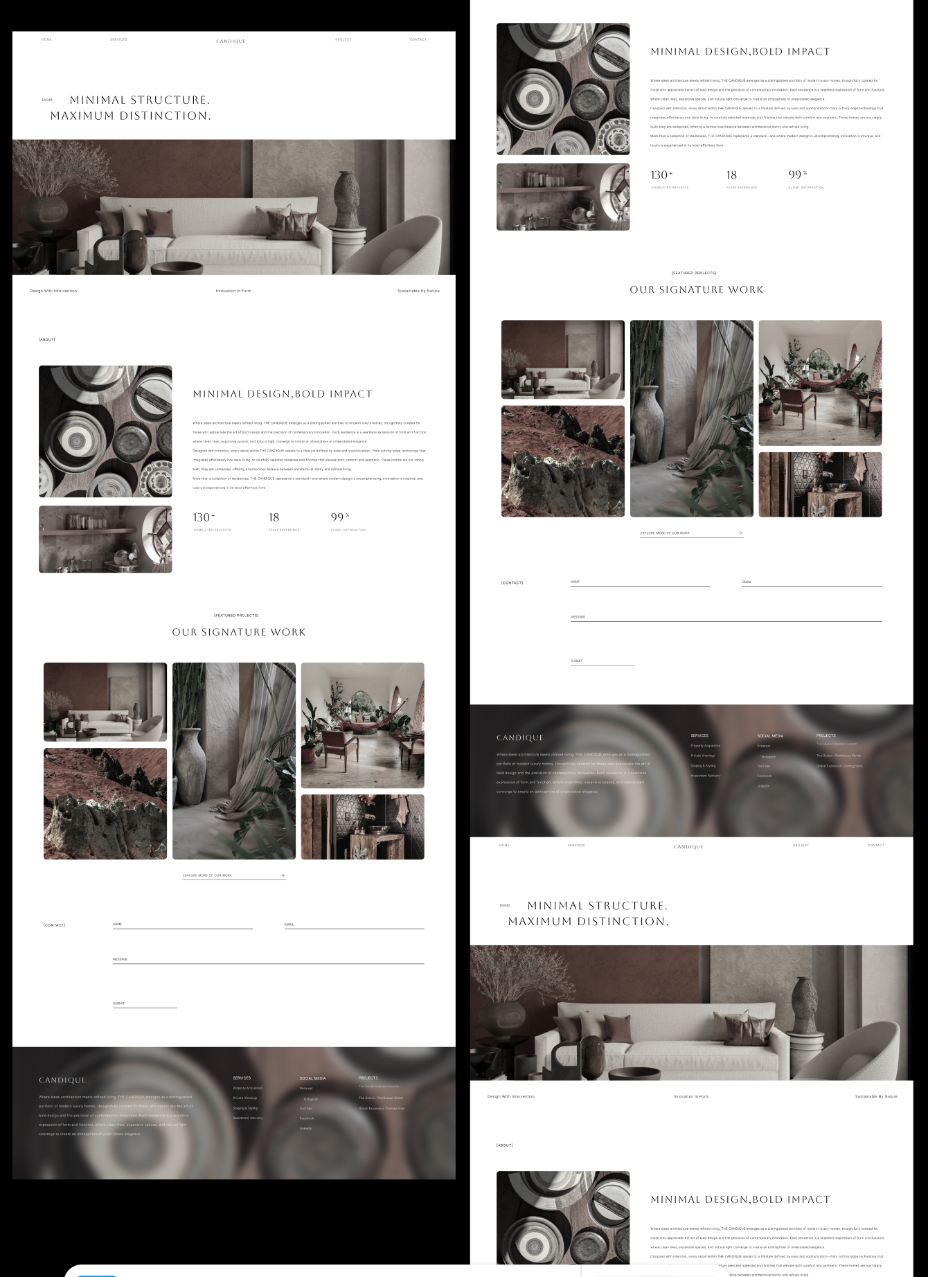 Modern Landing Page UI Design architecture chic design figma hire me luxurywebsite minimaldesign moderndesign popular trending ui uiux ux voc webdesign