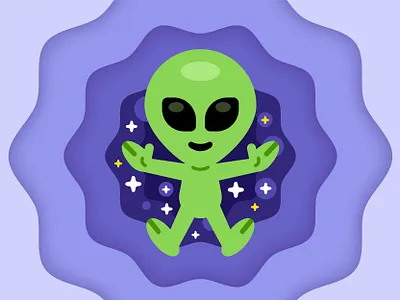Warp alien branding cartoon character cute design flat funny galaxy green little man green little men illustration kids logo mascot purple space stars sticker ufo
