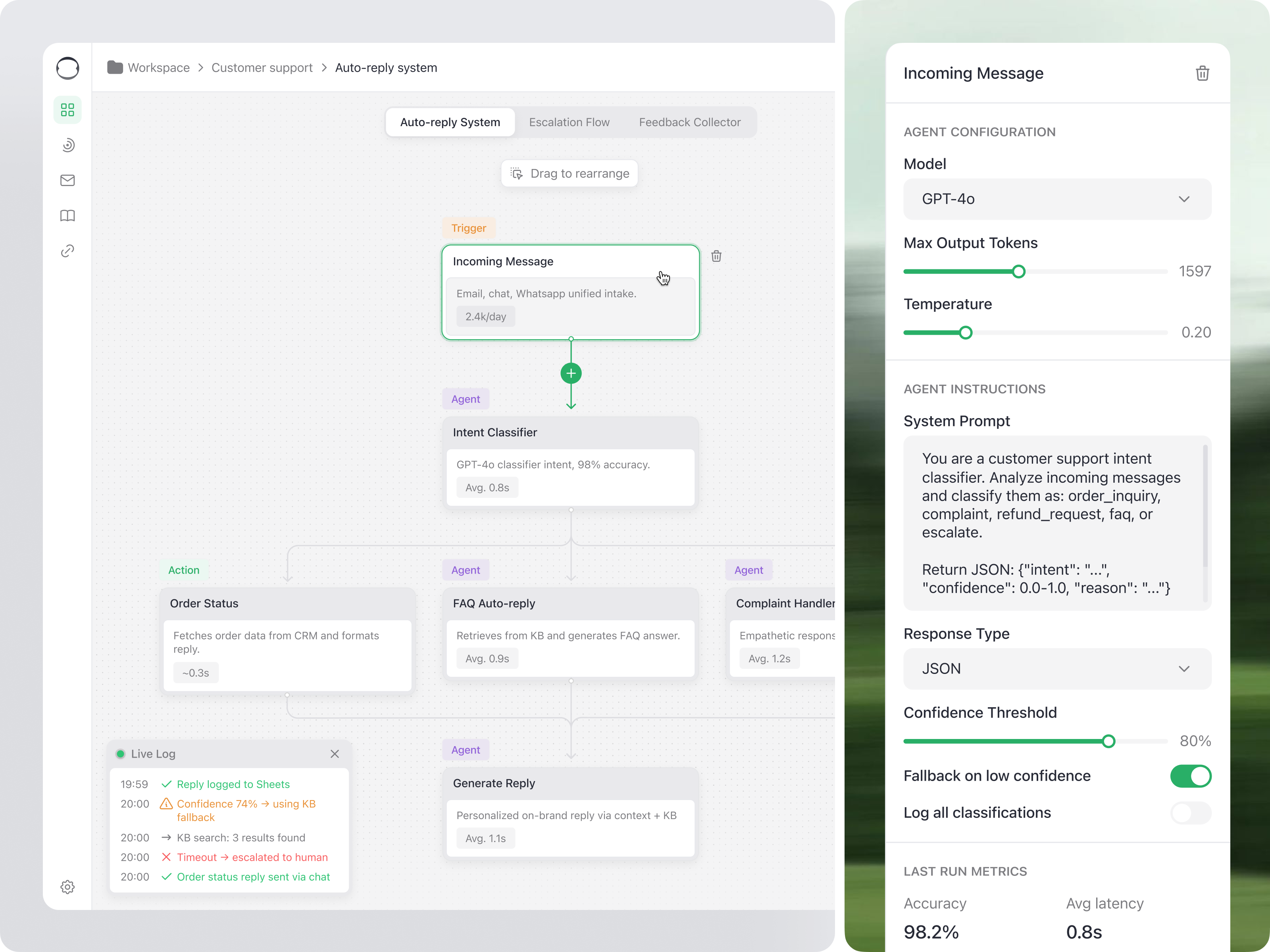 Example of Repliora - AI-Automation System for Customer Support Dashboard