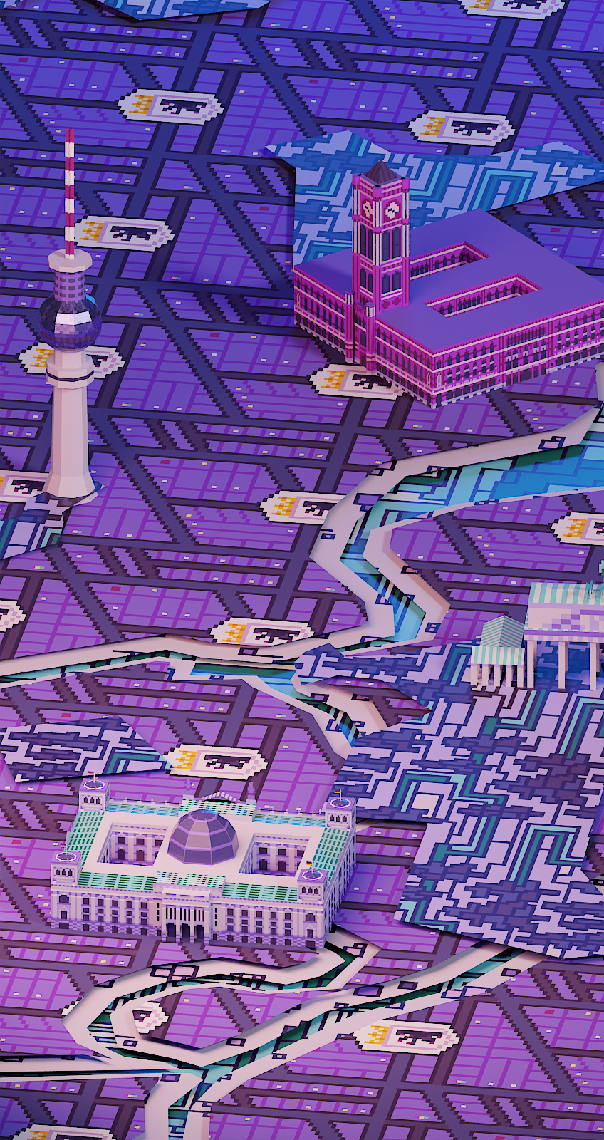 Berlin Building Renders 3dart 3dmodeling architecturalart berlin berlintvtower brandenburggate cityscape environmentart europeanarchitecture europeancity germany illustratedmap lowpolyart mapart oberbaumbridge owpoly pixelart pixelartstyle reichstag stylizedart