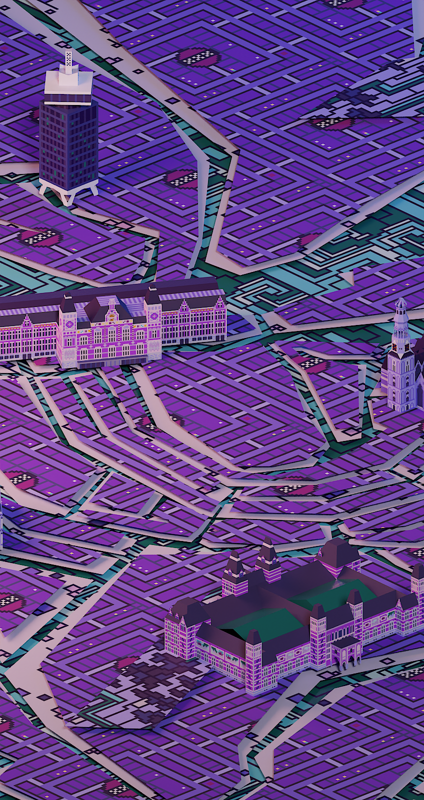 Amsterdam Building Renders 3dart 3dmodeling amsterdam amsterdamcentraal architecturalart canals cityscape environmentart europeanarchitecture europeancity illustratedmap lowpoly lowpolyart mapart nemomuseum netherlands pixelart pixelartstyle rijksmuseum stylizedart