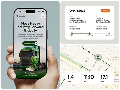 Logistics Mobile App UI Design – Tracking Dashboard business app ui clean ui dashboard ui delivery app delivery tracking app enterprise app logistics app logistics dashboard map ui design mobile ui design modern app design route tracking shipment tracking supply chain app tracking app ui transport app ui ux design