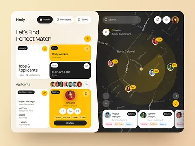 Job Search & Hiring Dashboard UI candidate management freelance platform hiring app hr platform hr tech job listing job portal design map ui design modern ui product design recruitment dashboard talent marketplace tech design ui design ui ux ux design web design web platform website ui