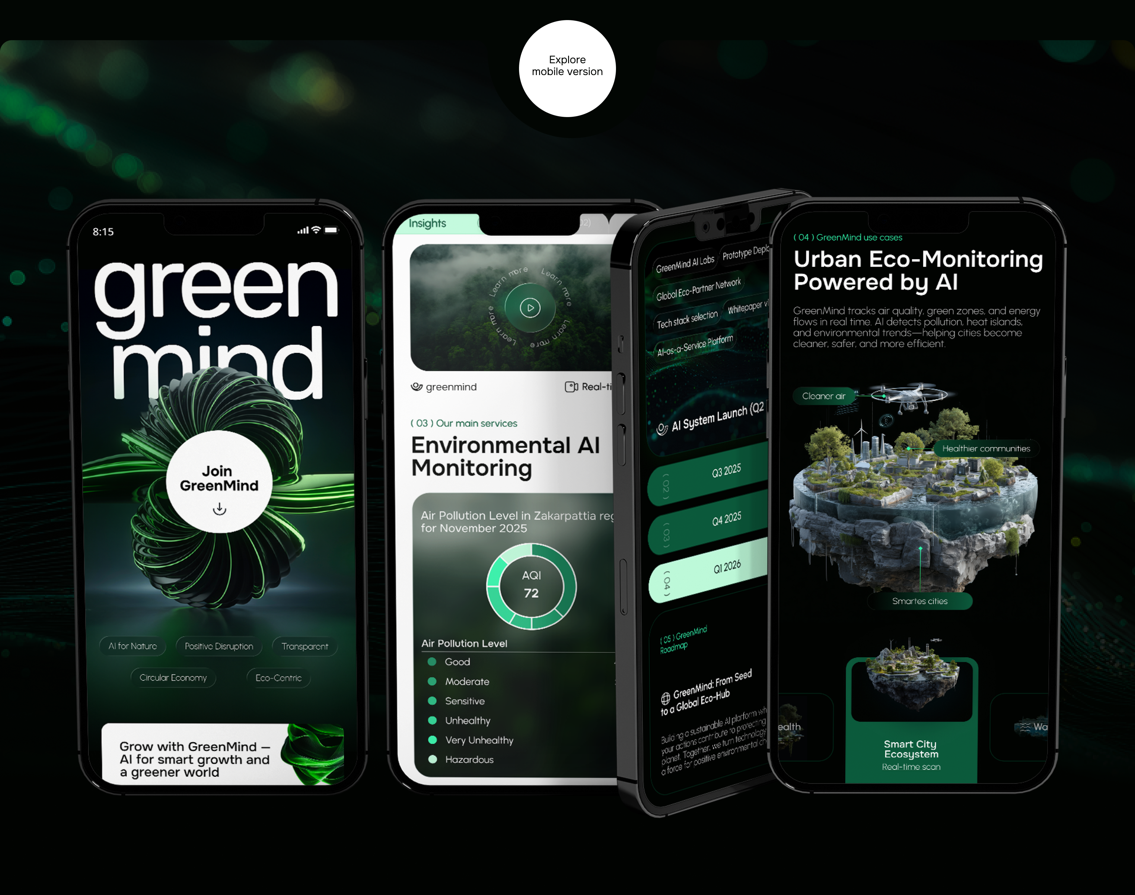 Mobile App UI Design ai app concept clean design dark ui dashboard data visualization ecology environment fintech style futuristic green ios app mobile app smart city sustainability ui design ui inspiration ux design
