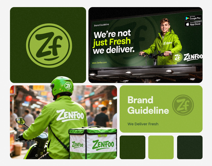 Food Delivery Brand Identity & Logo Design app branding brand guidelines brand identity branding branding design courier branding delivery app food delivery branding logo logo design minimal logo modern logo professional logo rider branding startup branding visual identity