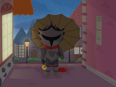 Night time character fantasy illustration night rain vector village