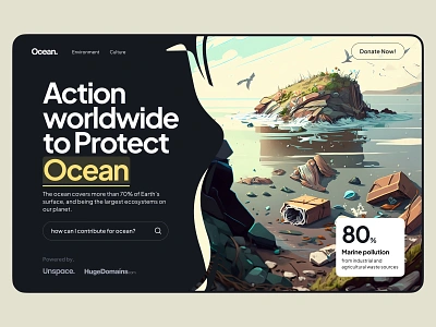 Ocean Heroes - Hero Landing Page charity clean culture desktop donation ecosystem ecosystem illustration hero hero section illustration marine ocean pollution pollution illustration protect sea uiux unspace website