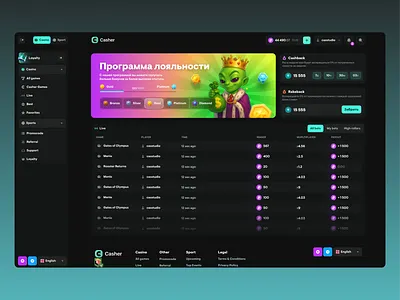 Casher Casino affiliate affiliate dashboard casino casino design casino platform casino ui clean ui crypto dashboard game game dashboard game interface gaming igaming igaming dashboard igaming platform referral referral program sport traffic web3