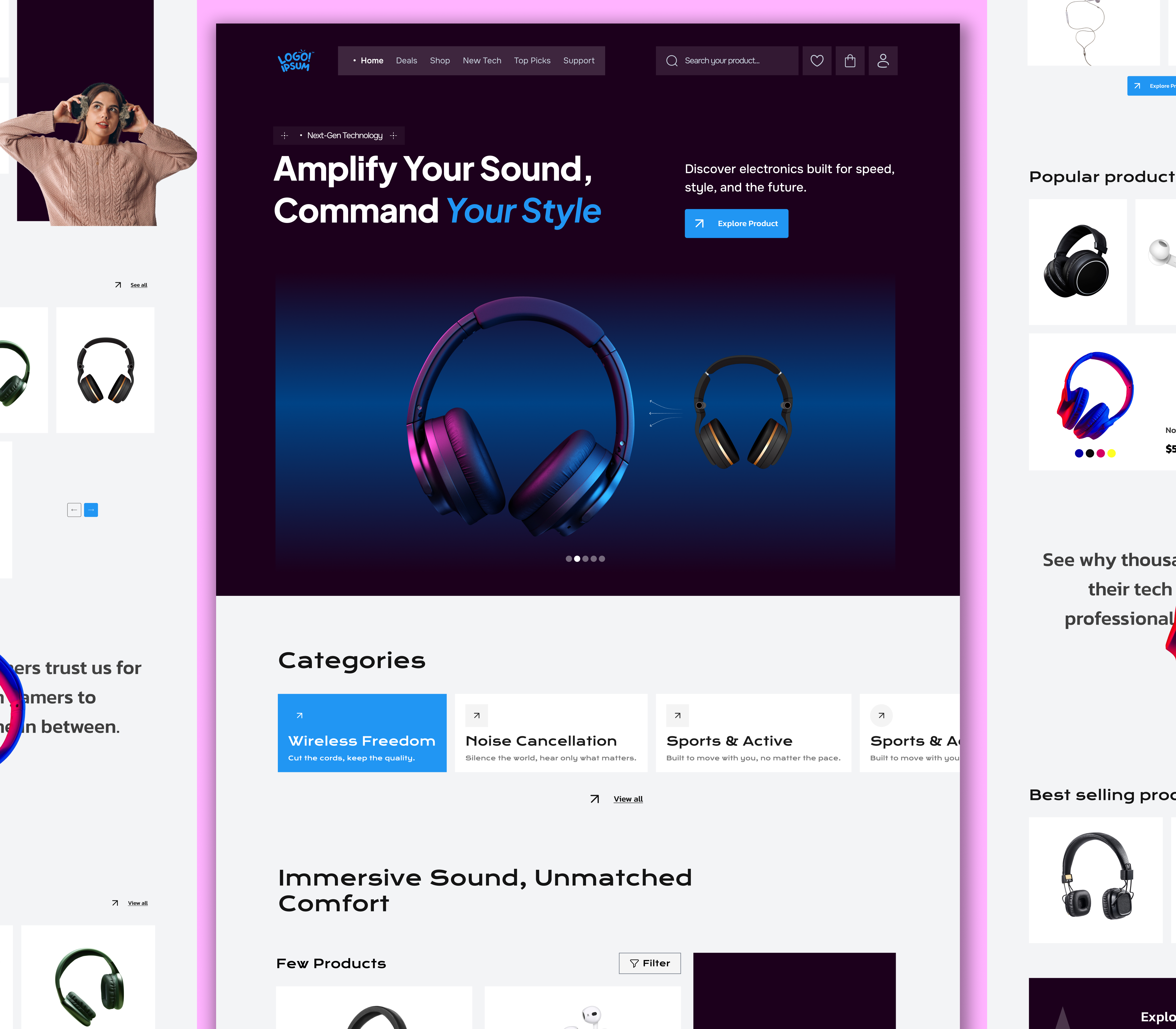High-End E-commerce Website UI for Electronics audio product website clean ui ecommerce landing page ecommerce ui ecommerce website headphones website hero section design landing page design minimal ui modern ui online store design product landing page product showcase tech store website tech website design ui design ui designer ux design web design inspiration website ui