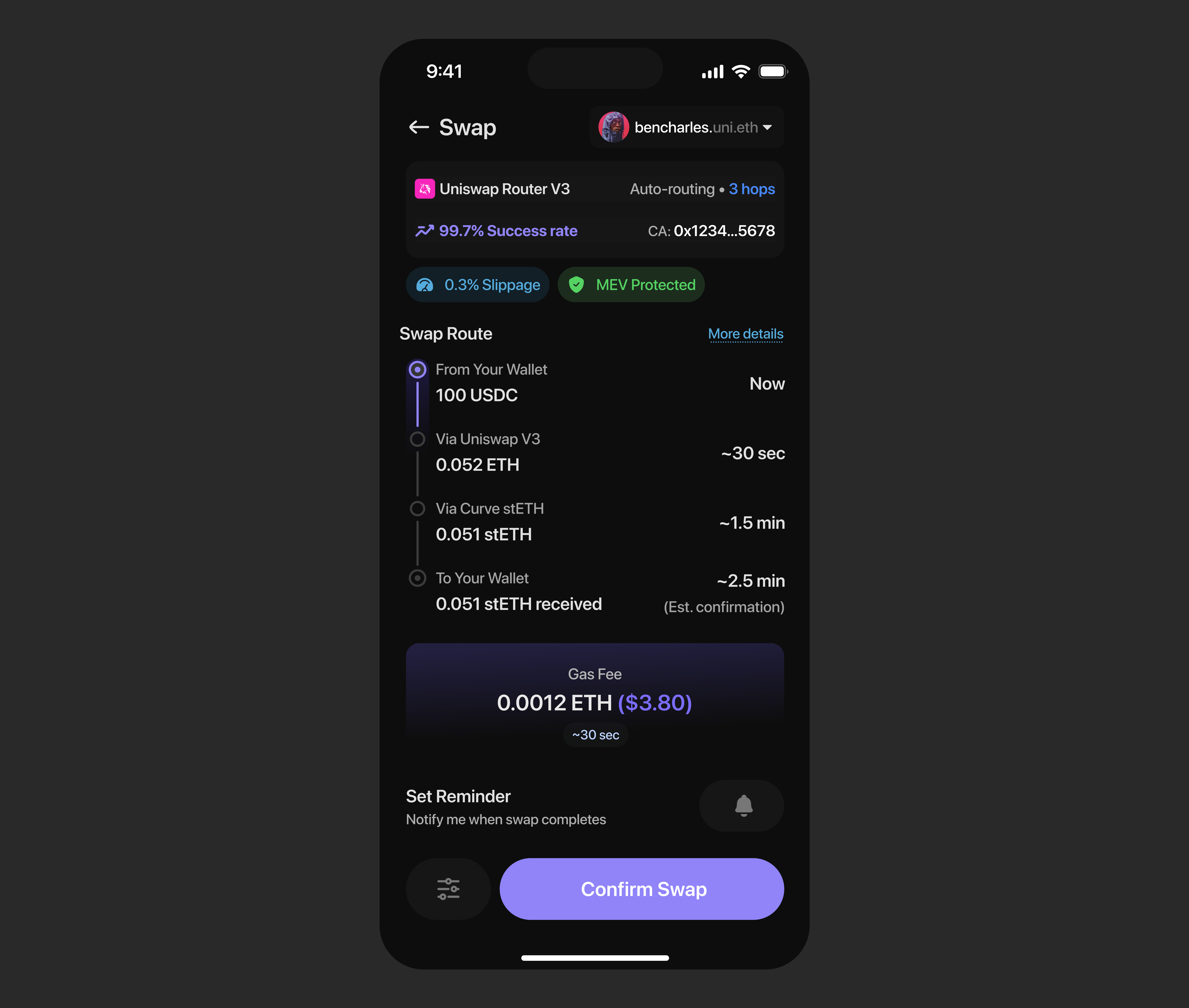 DeFi Swap Experience: Dark Mode blockchain crypto dapp defi ui web3
