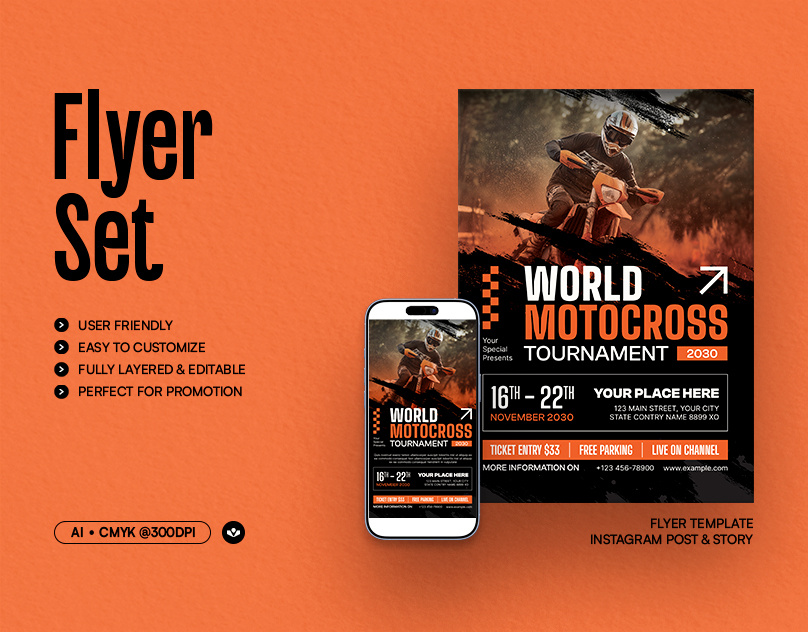Motocross Tournament Flyer design event flyer motor promotional solasome sport template tournament