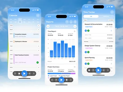 Time Tracker Mobile App analytics app design calendar app clean data visualization design interface mobile app mobile design productivity saas time tracker time tracker mobile tracker app ui ux