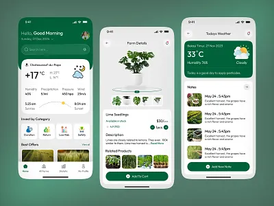Agriculture Farm Management Mobile App agriculture agritech app design crop monitoring dashboard farm management farming figma green ui mobile app saas smart farming ui design ux design weather app
