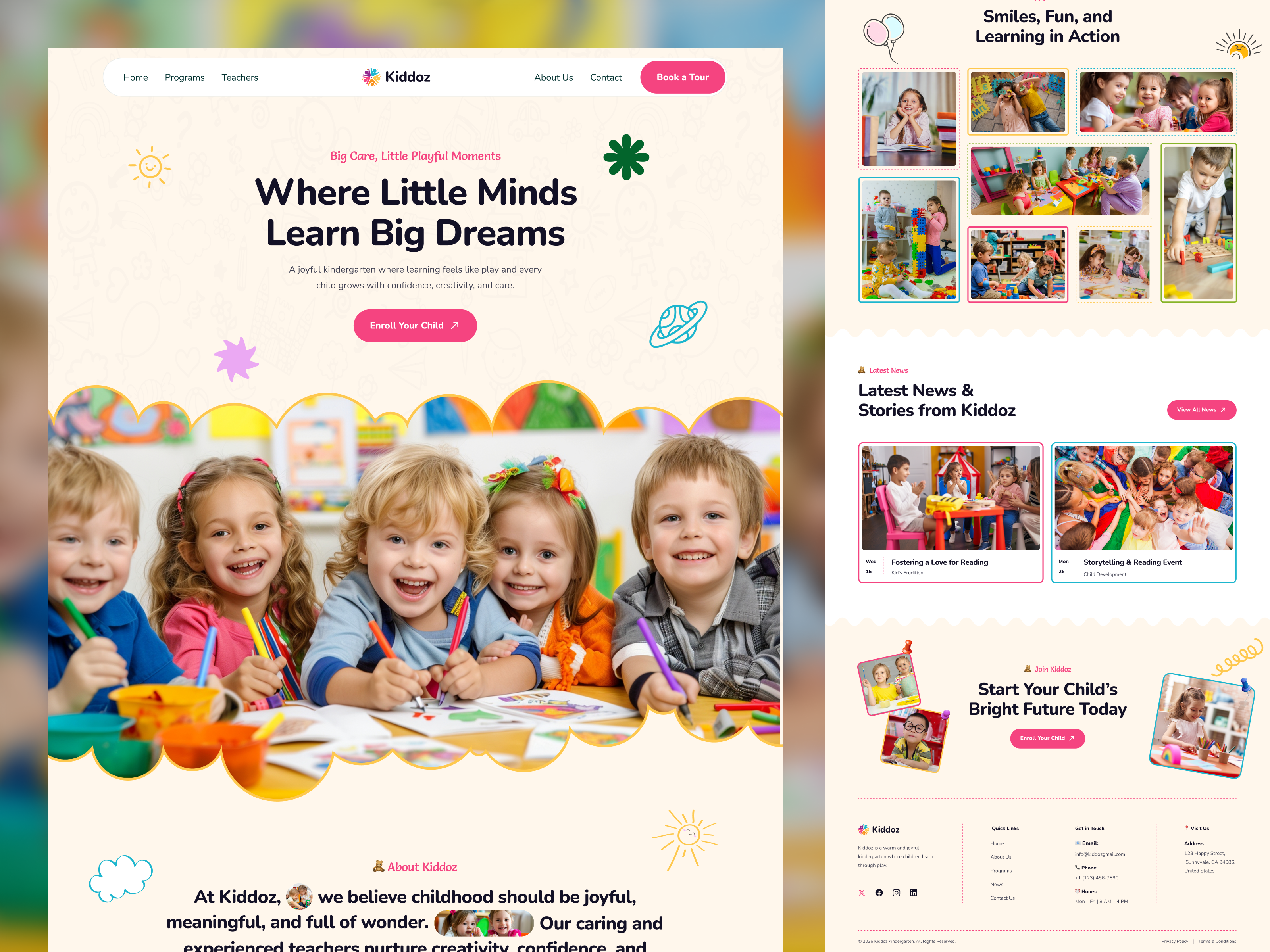 Kindergarten & Daycare Website Landing Page care child childcare childern colorful daycare figma framer graphic design joyfullearning junior kids kids school kinder kindergarten kindergarten and daycare parents preschool school age care web design