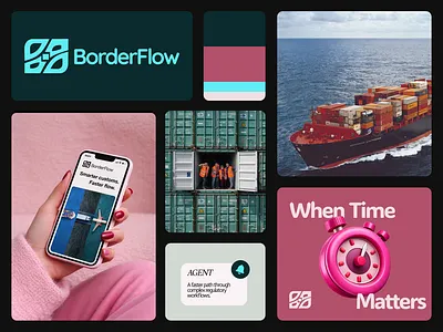BorderFlow — Customs Clearance Automation Brand Identity automation b2b branding cargo customs customs clearance delivery enterprise green logistics logo design pipeline saas shipments startup branding supply chain tech branding transportation ui design workflow