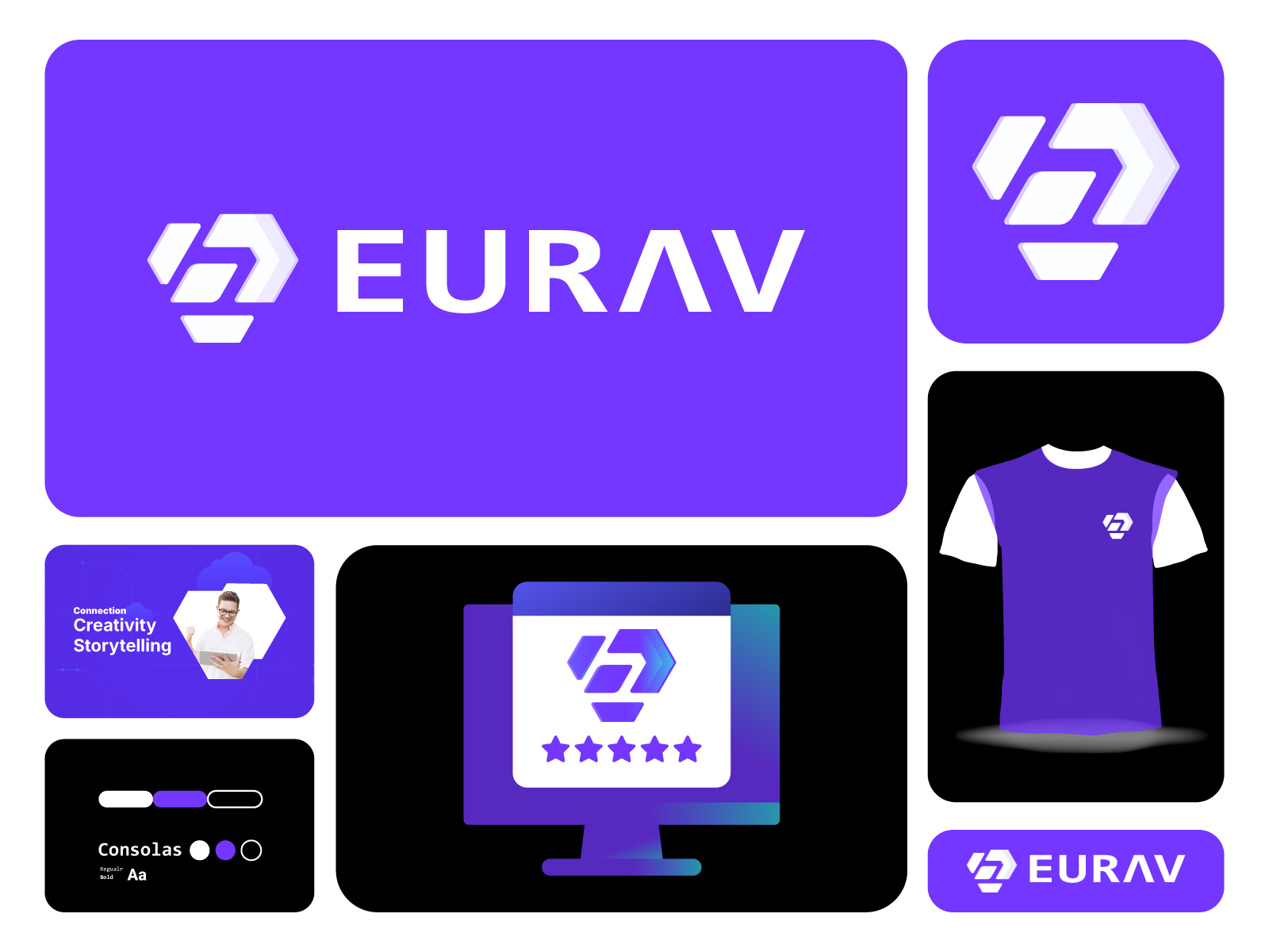 EURAV – Logo, Branding Design brand book brand guideline brand identity brand system branding color pallete creative logo geometric logo letter logo logo logo design logo identity logo type minimalist logo modern logo print purple branding tech branding typography visual identity