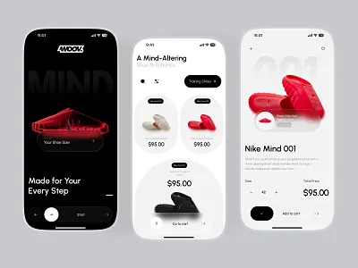 Designed a futuristic e-commerce app for next-gen footwear brand app design concept dark mode ui e commerce e commerce app ecommerce app fashion fashion mobile app design footwear app design footwear design glassmorphism style ui design minimalist mobile design nike ui online store product design product list view shoe app shoppi ng sneaker store ui store ui