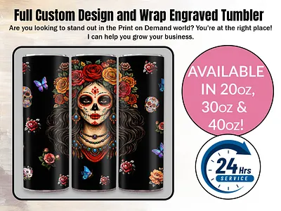 I will design custom 3d tumbler wrap 20,30oz sublimation 3d animation 3dmockup cup drinkware mug mugs skinny sublimation tumbler wraps