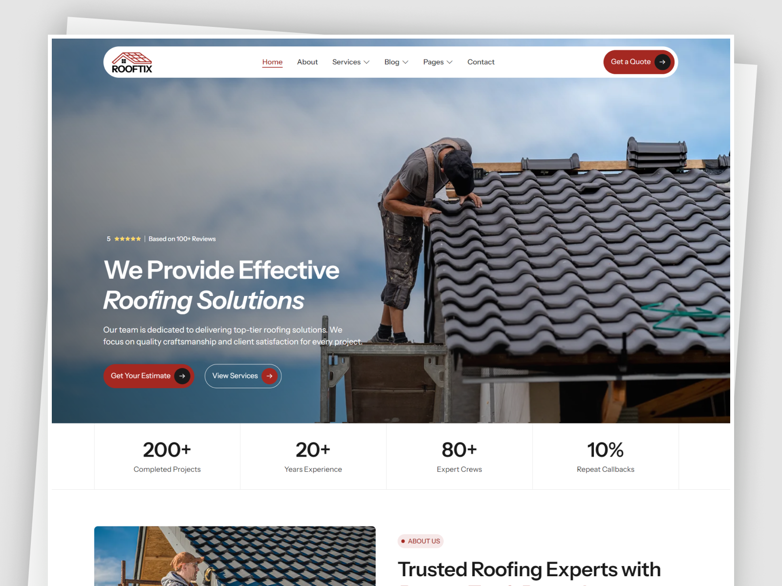 Roofing Contractor & Repair Services Website Hero building service constructions website hero contractor website hero inispiration hero section design home improvement local services website maintenance services raddito repair services responsive design roof installation hero roof repair roofing contractor roofing services hero service business web design service website design