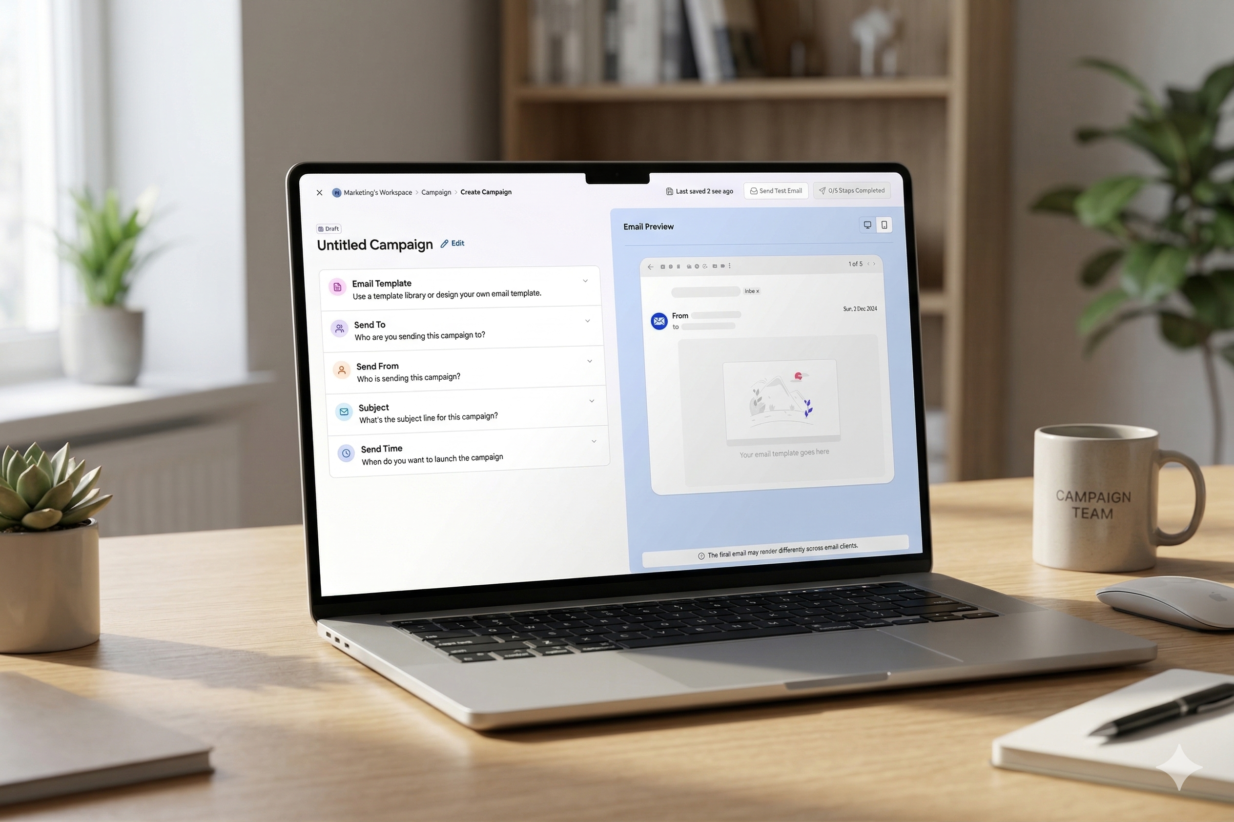 Email Campaign Builder UI - Setup & Live Live Preview 🚀 b2b clean ui dashboard dashboard ui email builder email campaign empty state form design interaction marketing dashboard product design progressive disclosure saas split view ui user interface ux web app wireframe workflow