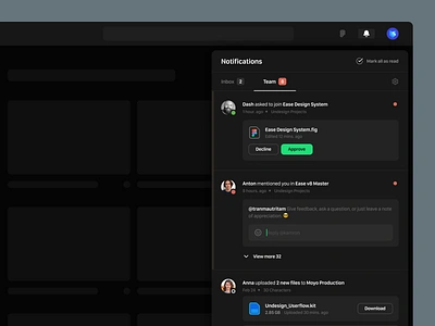 Notification Dark Modal avatar chat clean figma file icon minimal notification notification modal notifications online tab tabs ui ui design upload user ux ux design web design