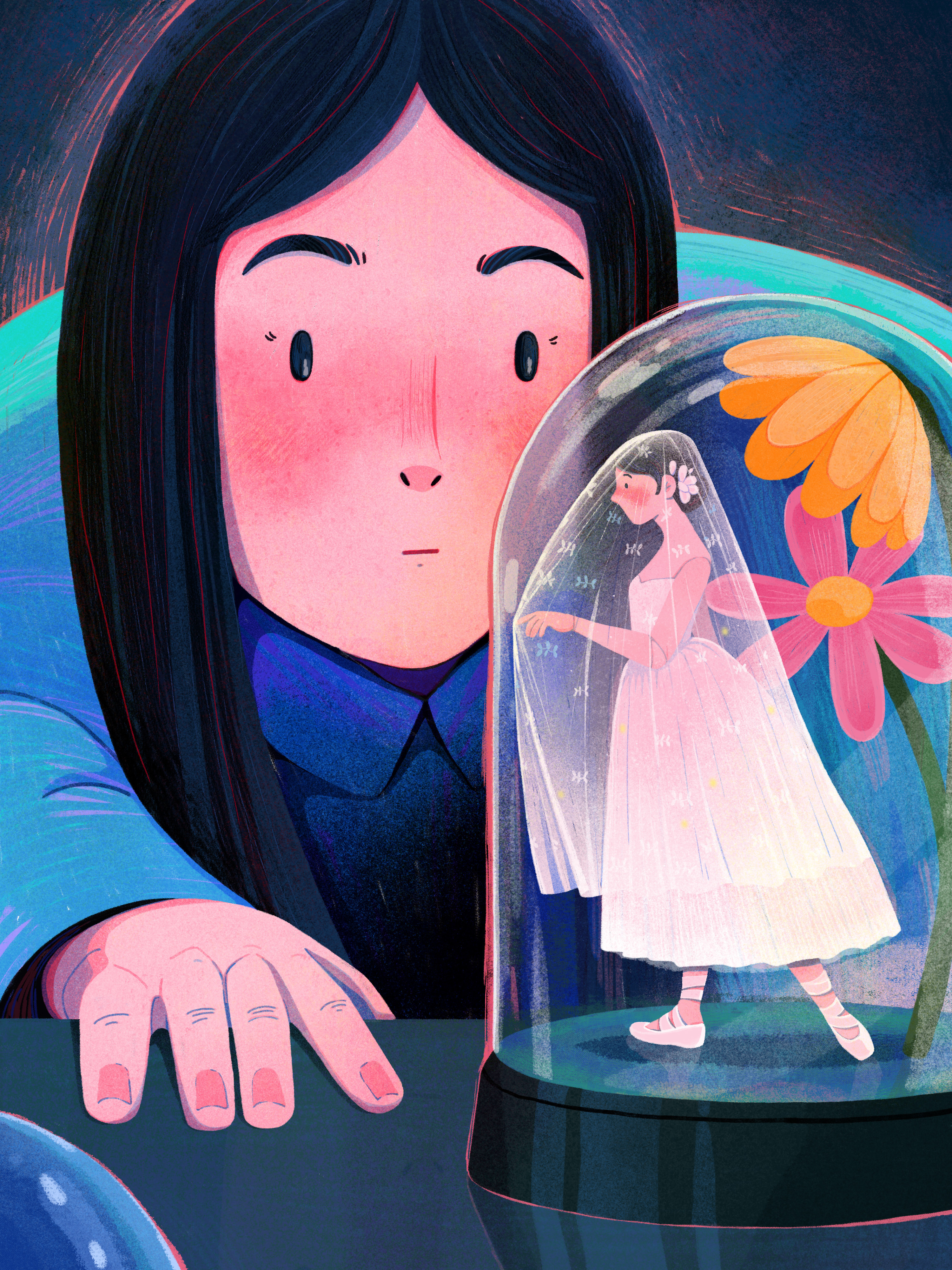 Delicate Control character conceptual digital illustration dreamlike editorial emotional girl glass illustration lady metaphor miniature moody people storytelling surreal toy uran wedding whimsical