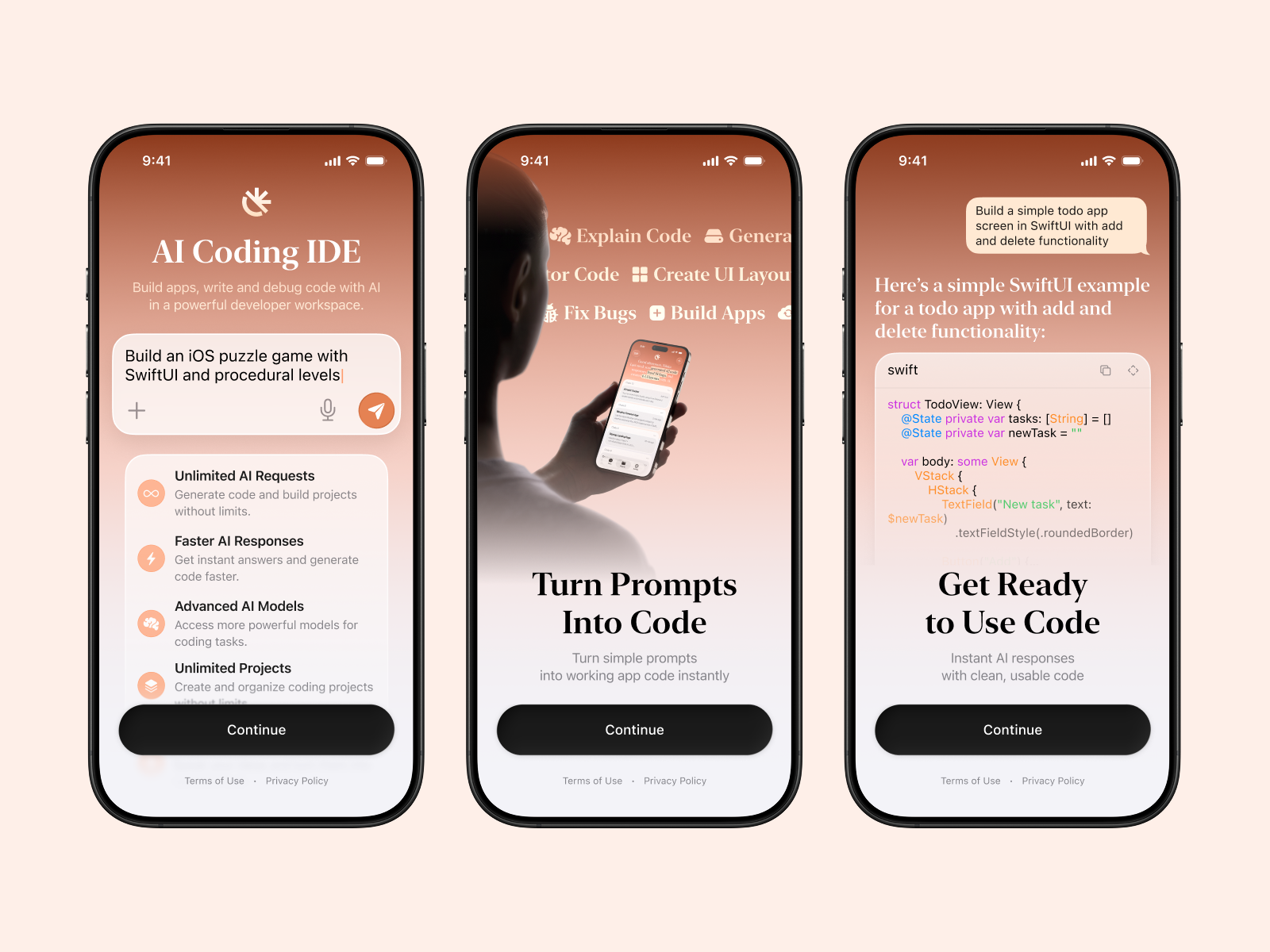 Onboarding · IDE for Claude Code Assistant ai app assistant chat claude coding development ide interface ios mobile onboarding paywall productivity projects saas startup ui ux voice