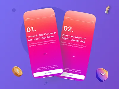 On-Boarding screens | CrytpNFT Hub app blockchain crypto design illustration mobile app mobile ui nft on boarding splash screens ui ux