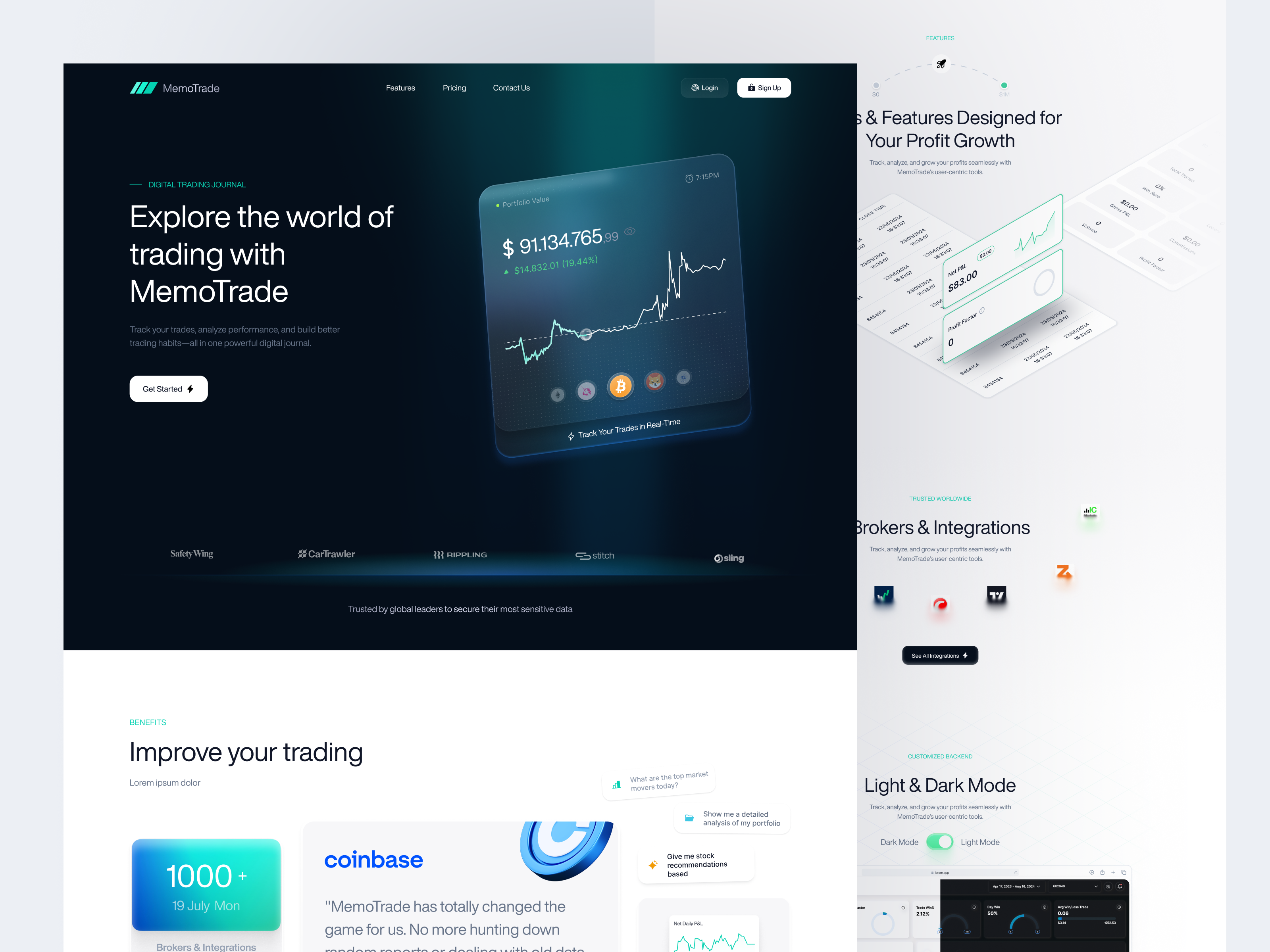 MemoTrade - Trading Website Landing Page