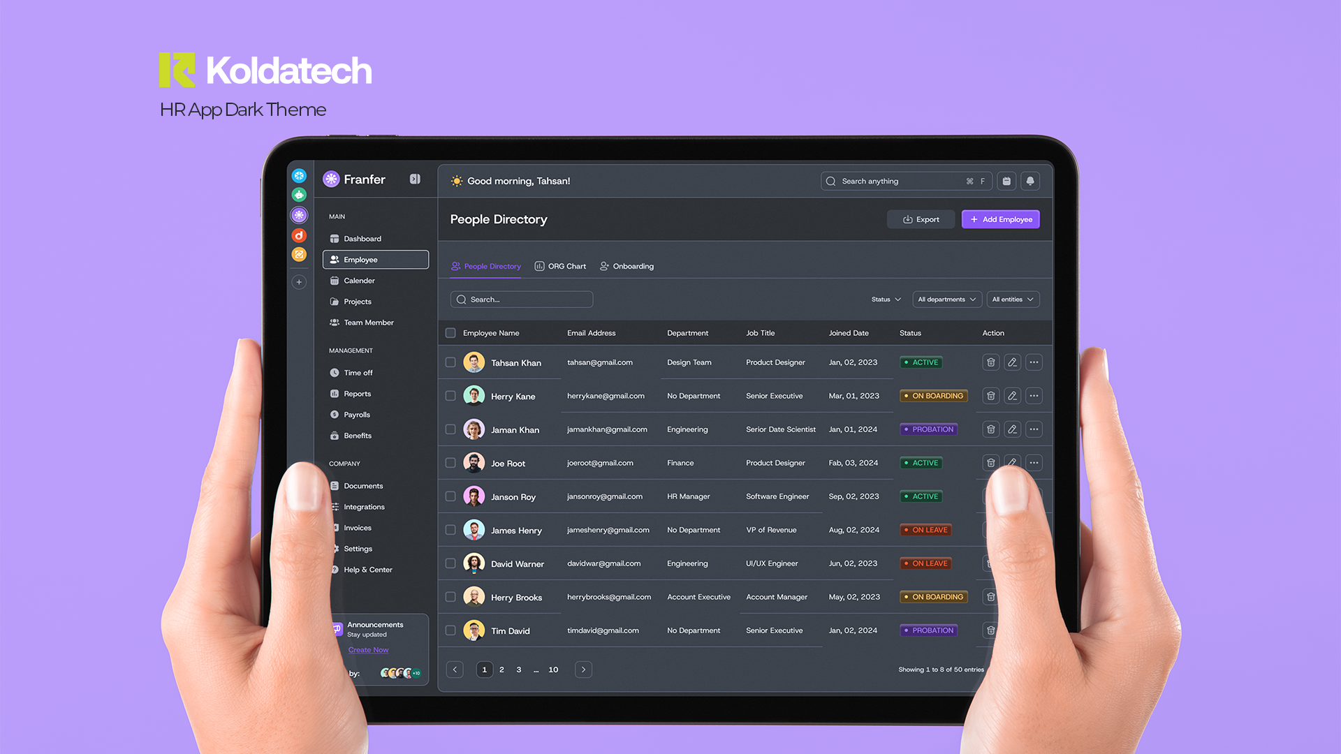 Dark Mode HR Dashboard UI brand identity branding cybersecurity dashboard design graphic design logo logo design mobile design product design ui ux visual design web design