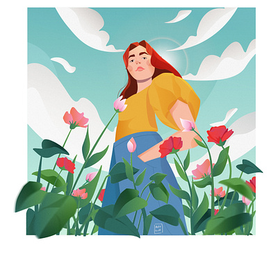 Look up the sky design flat garden graphic design illustration vector woman