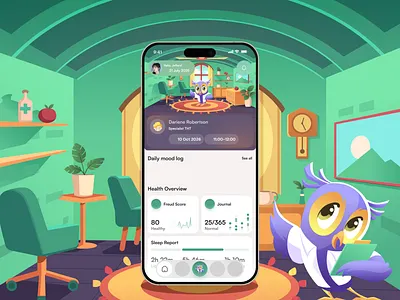 Mental Health & Wellness Mobile App — Illustrated Design appointment booking character design doctor appointment app flat illustration graphic design health technology illustrated mobile app ui illustration illustration design illustrator mascot character mental health mental health app mental health mobile app mobile app design owl character design vector illustration
