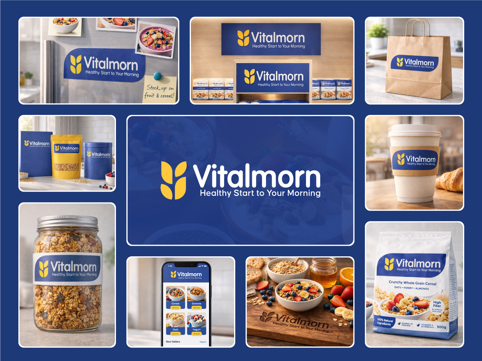 Vitalmorn – Modern Healthy Breakfast Logo and Branding Design brand ideanty brand identity brand style brand style guide branding breakfast logo design flat logo food branding food logo food packaging design graphic design graphic logo health food logo healthy food branding logo logo branding logo design modern logo design organic brand design