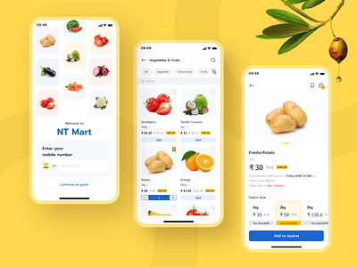 Grocery Market - Mobile app app design ecommerce figma food grocery app ui uidesign ux uxdesign
