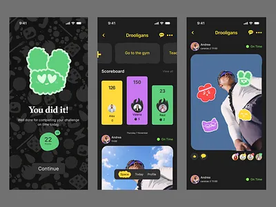 Fun Habit Tracker App – Gamification, Points & Social UI Design challenge app daily habits gamification goal tracker habit tracker leaderboard ui motivation app points ui productivity app reward system self improvement social app streak tracking