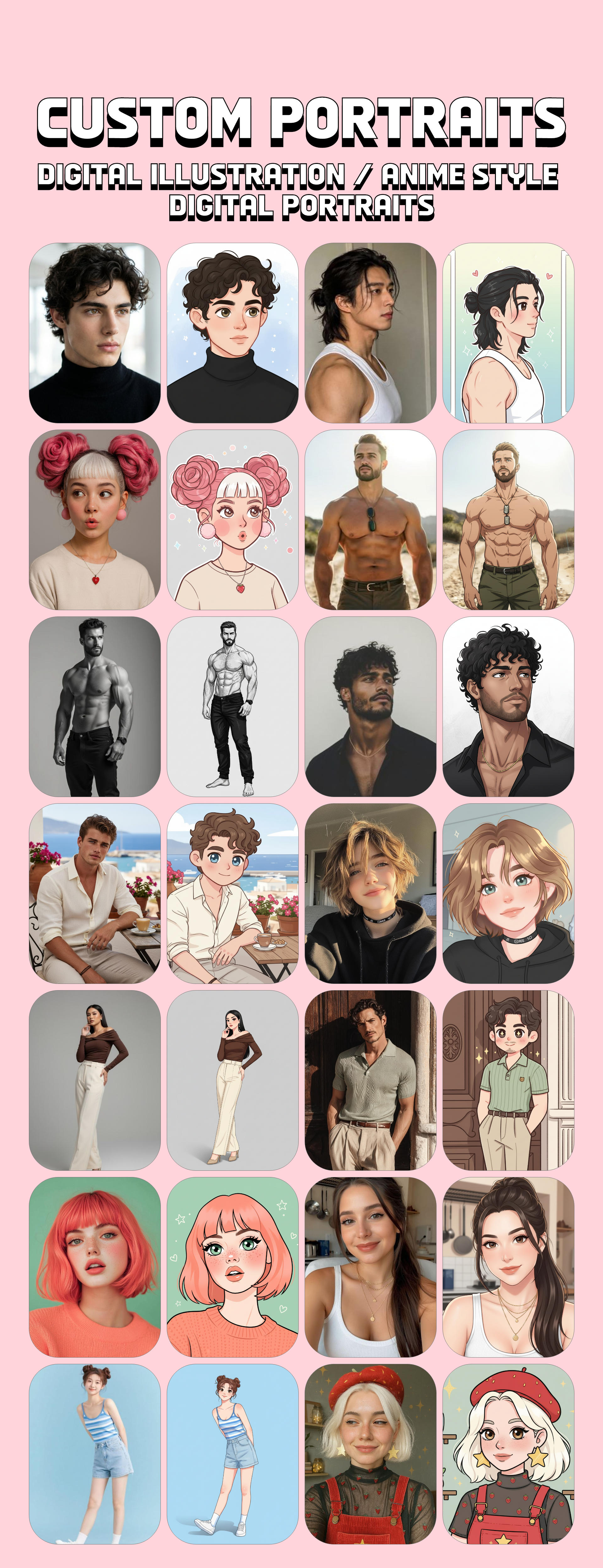 Custom Digital Portraits | Anime & Manga Style Illustrations anime art style avatar design character design custom illustration digital painting digital portrait manga art personalized portrait photo to anime vector art