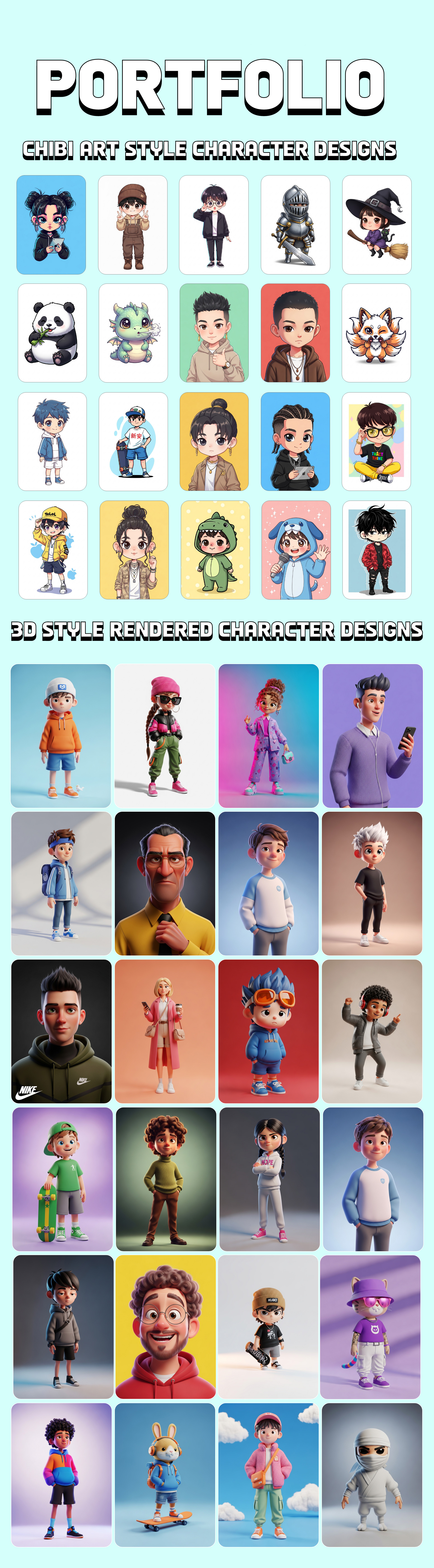 Chibi Art & 3D Stylized Character Collection 2d character design 3d character 3d rendering character design chibi art concept art digital illustration game assets mascot design stylized 3d