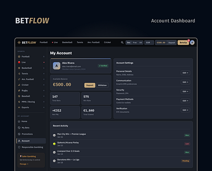 BetFlow - Account Dashboard UI/UX Design