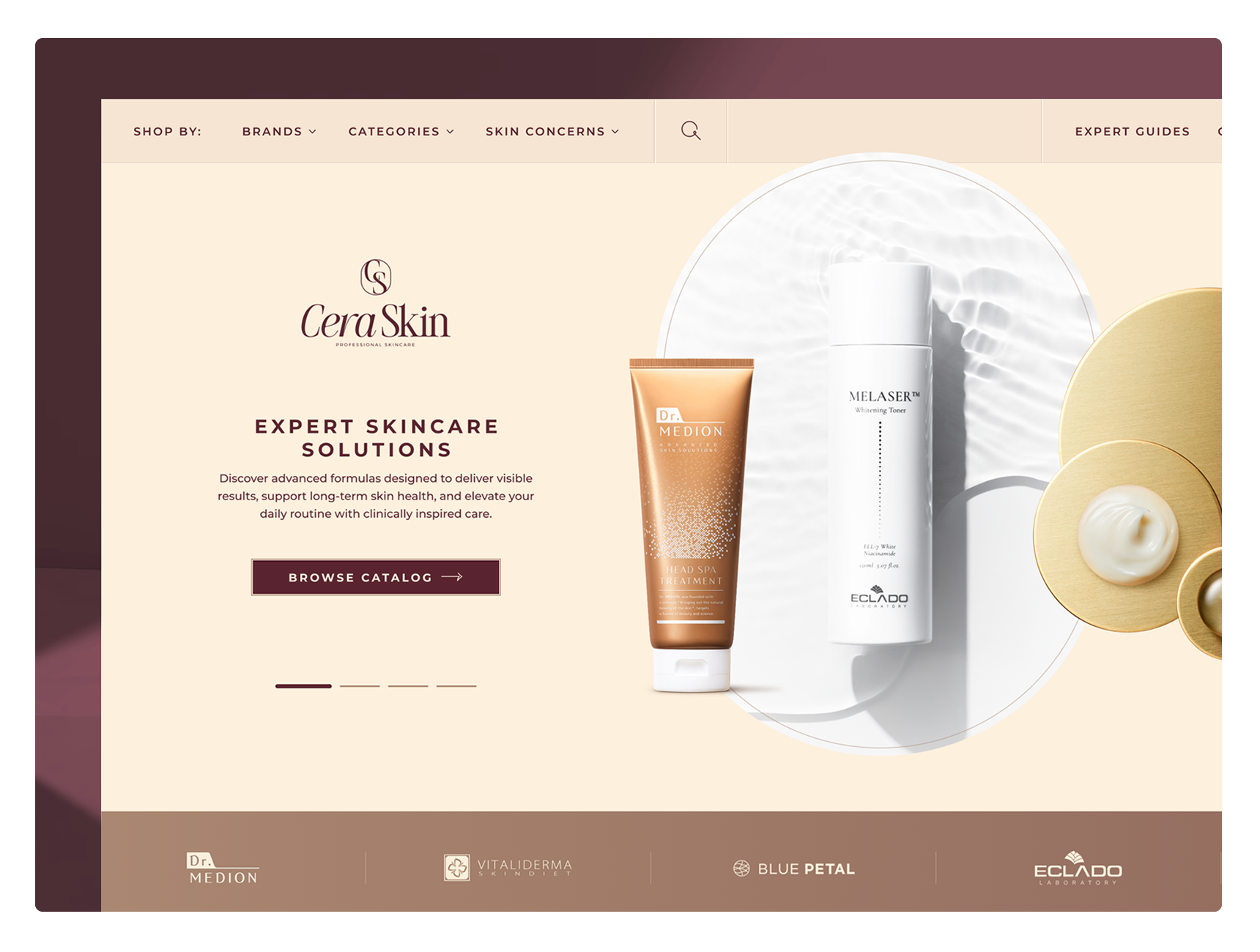 CeraSkin light & dark modes branding clean cosmetics dark mode design e commerce online shop site mockups skincare store ui ui design ux web