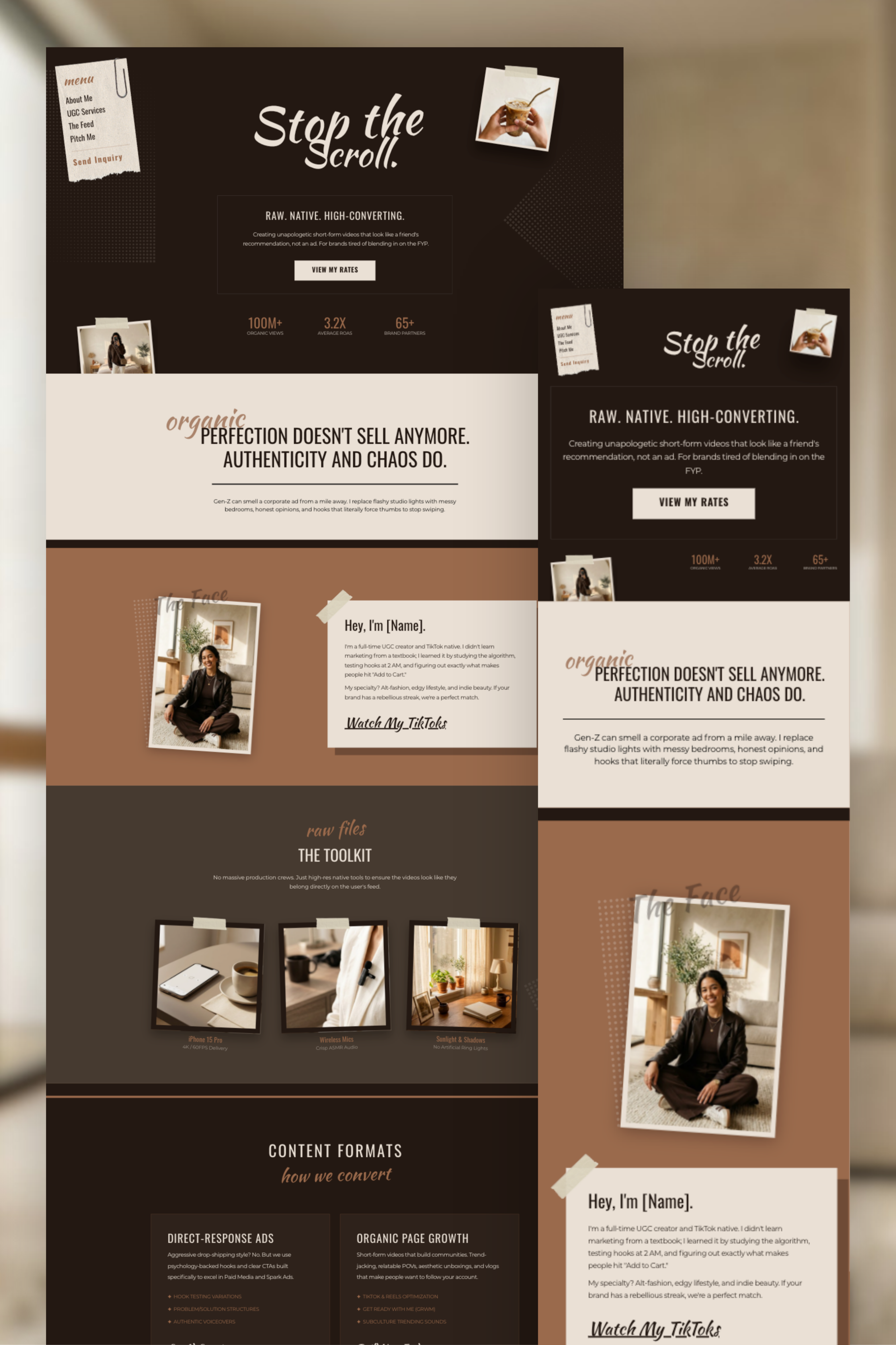 UGC Creator | TikTok & Shorts Website Template Canva | Portfolio brand deals canva template clean design content creator creative portfolio digital product influencer landing page marketing media kit minimalist mobile design portfolio social media tiktok ugc creator ui design video creator web design website design