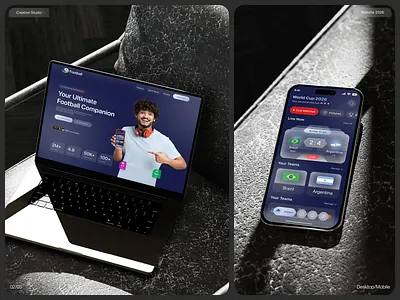 Football App – Landing Page & Mobile Experience UI app design dark ui dribbble design figma design football football app football ui landing page live match ui mobile app mobile ui product design responsive design sports app sports ui ui design user experience user interface ux design web design