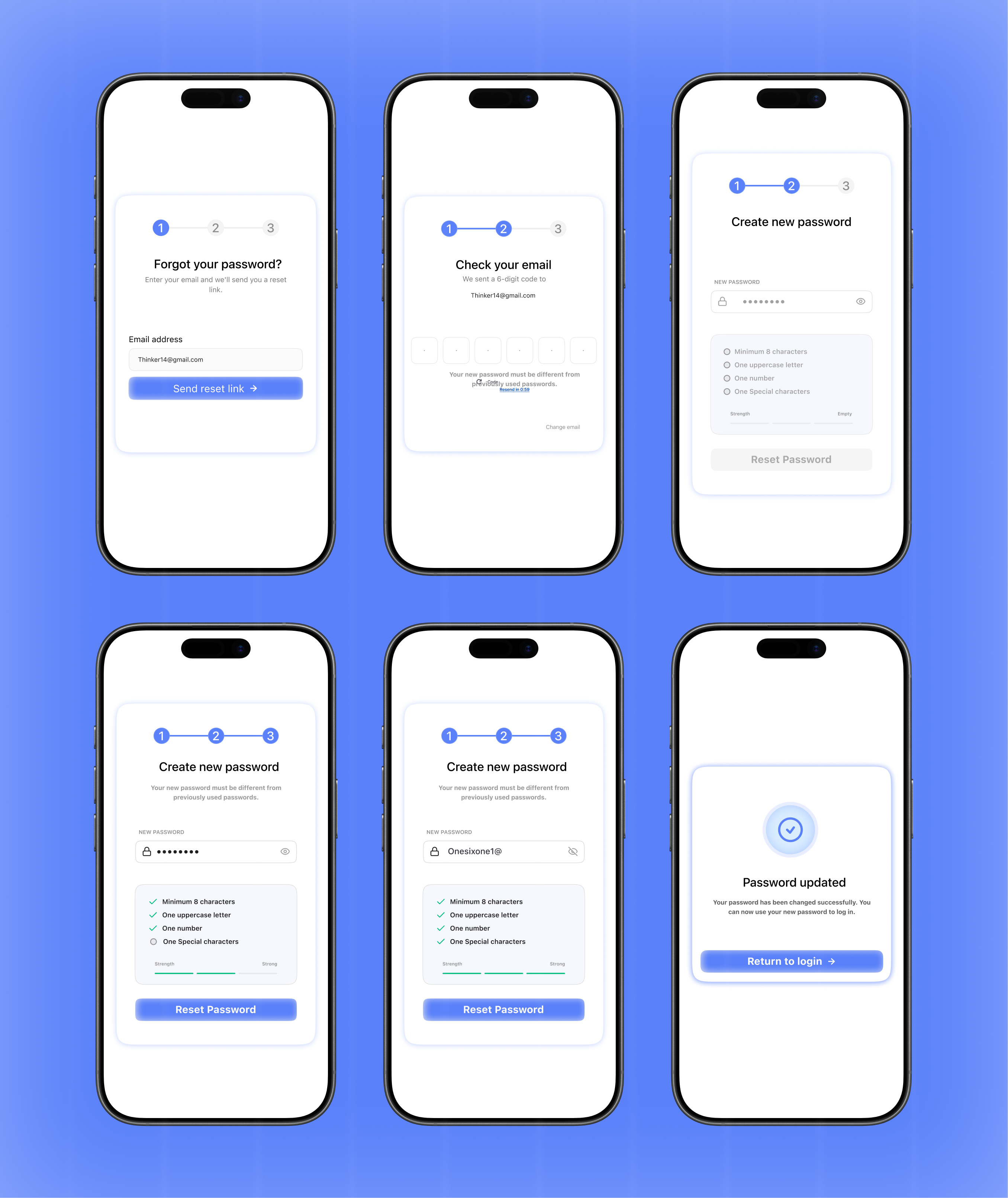 Reset Password Flow — Clean, Guided, Frictionless blue figma flow graphic design ios mobile password reset ui ux uxui