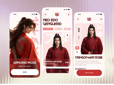 Samurai Fashion eCommerce Mobile App UI clean ui ecommerce fashion app figma app mobile ui modern ui product design retail app shopping app ui ux