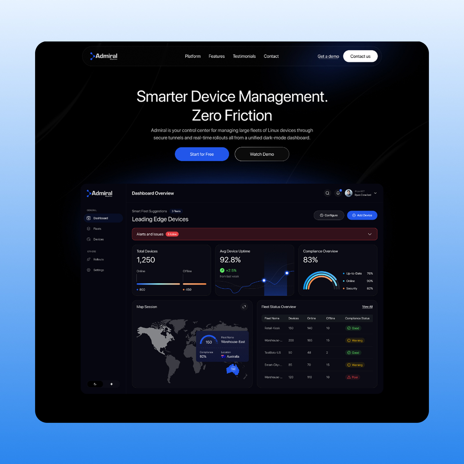SaaS AI-Fleet Management Platform ai platform dark landing page dashboard dashboard animation fleet management landing page animation lottie saas saas landing page saas product ux